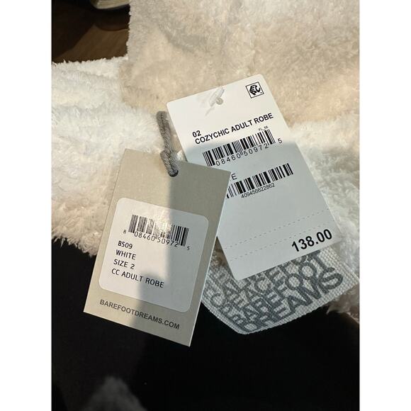 Barefoot Dreams Women's White Size 2 Belted Open Front Cozychic Robe - Picture 5 of 5